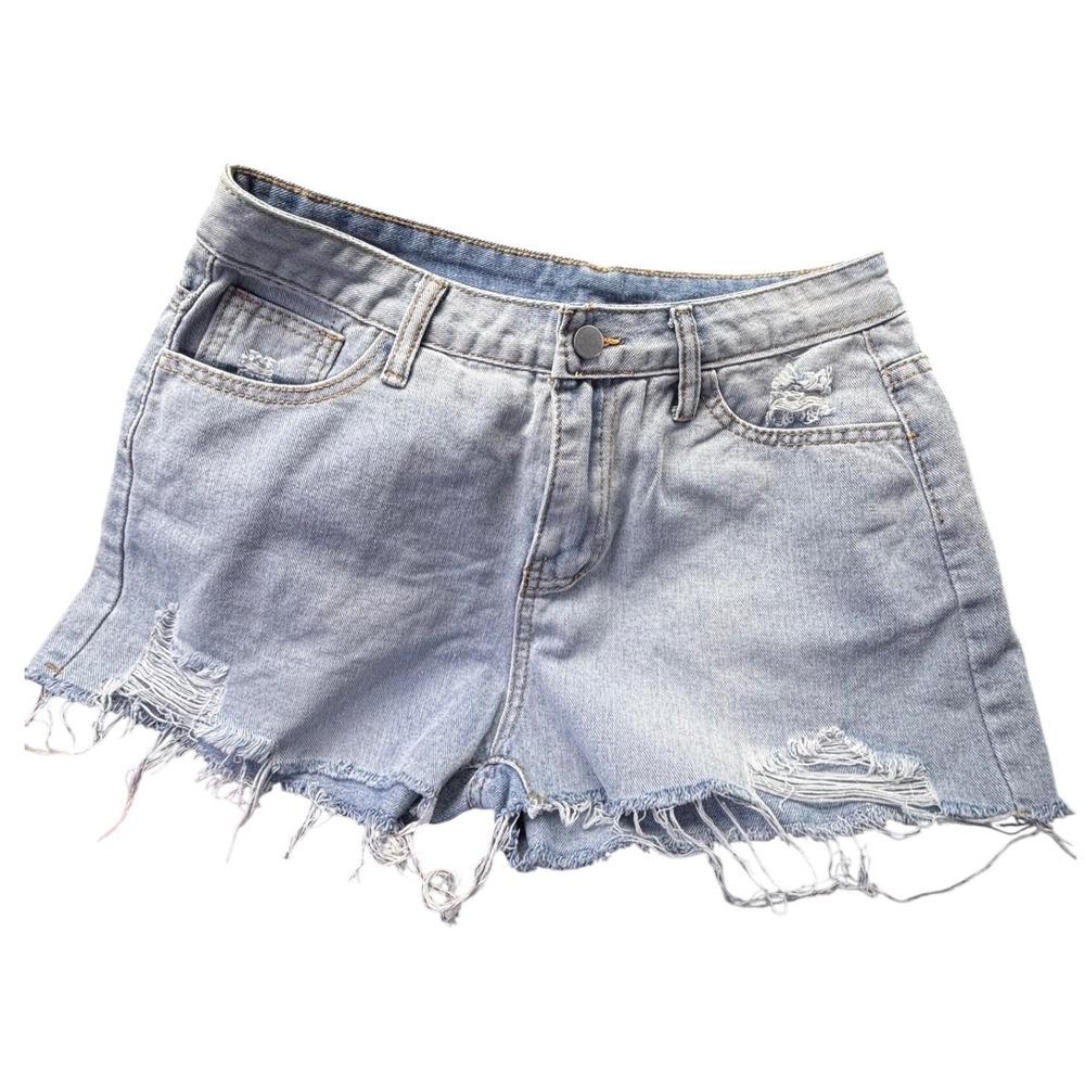 Jessica Jeans Womens Light Wash Distressed Denim Shorts Raw Hem Size M